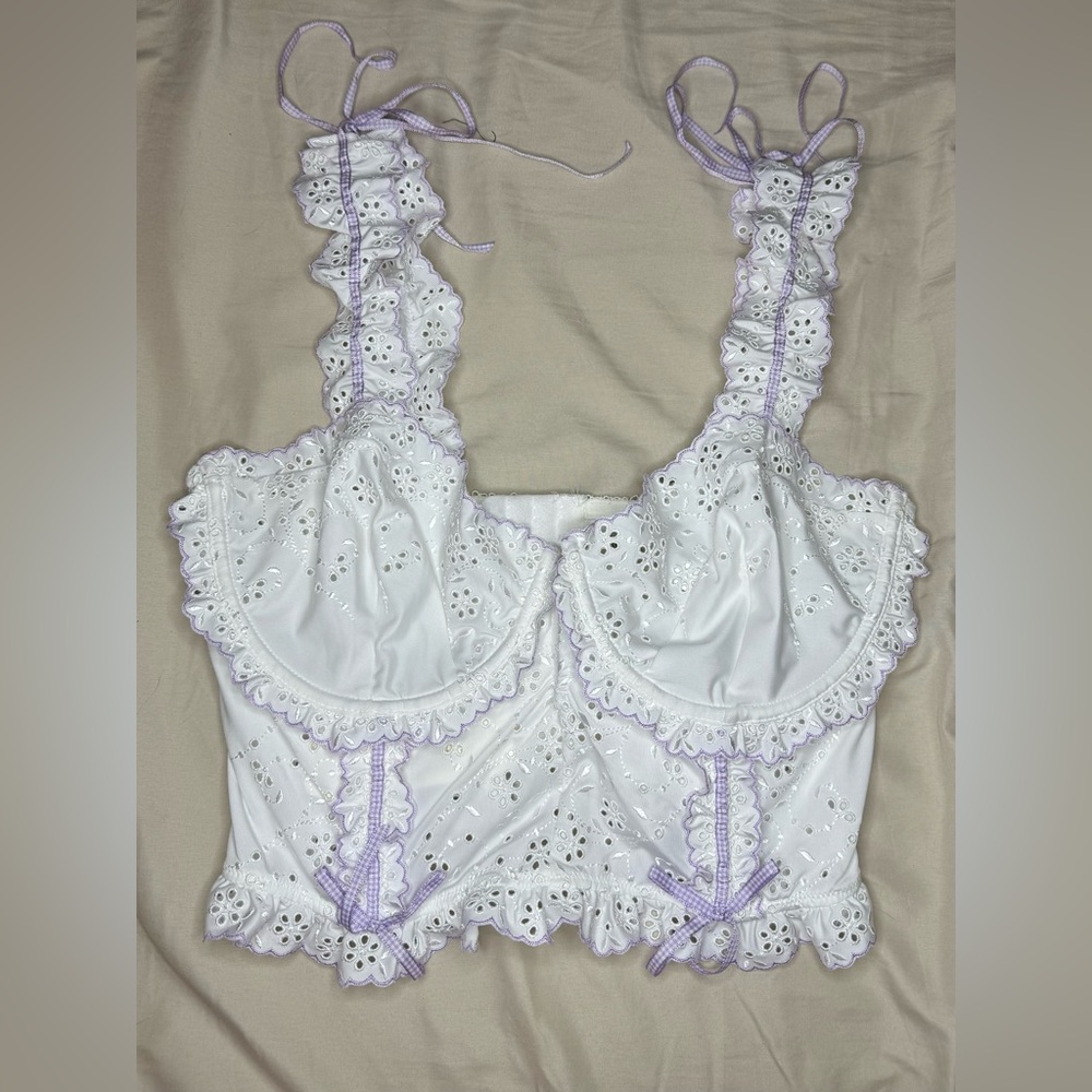 For Love and Lemons White and purple lace corset top new with tags